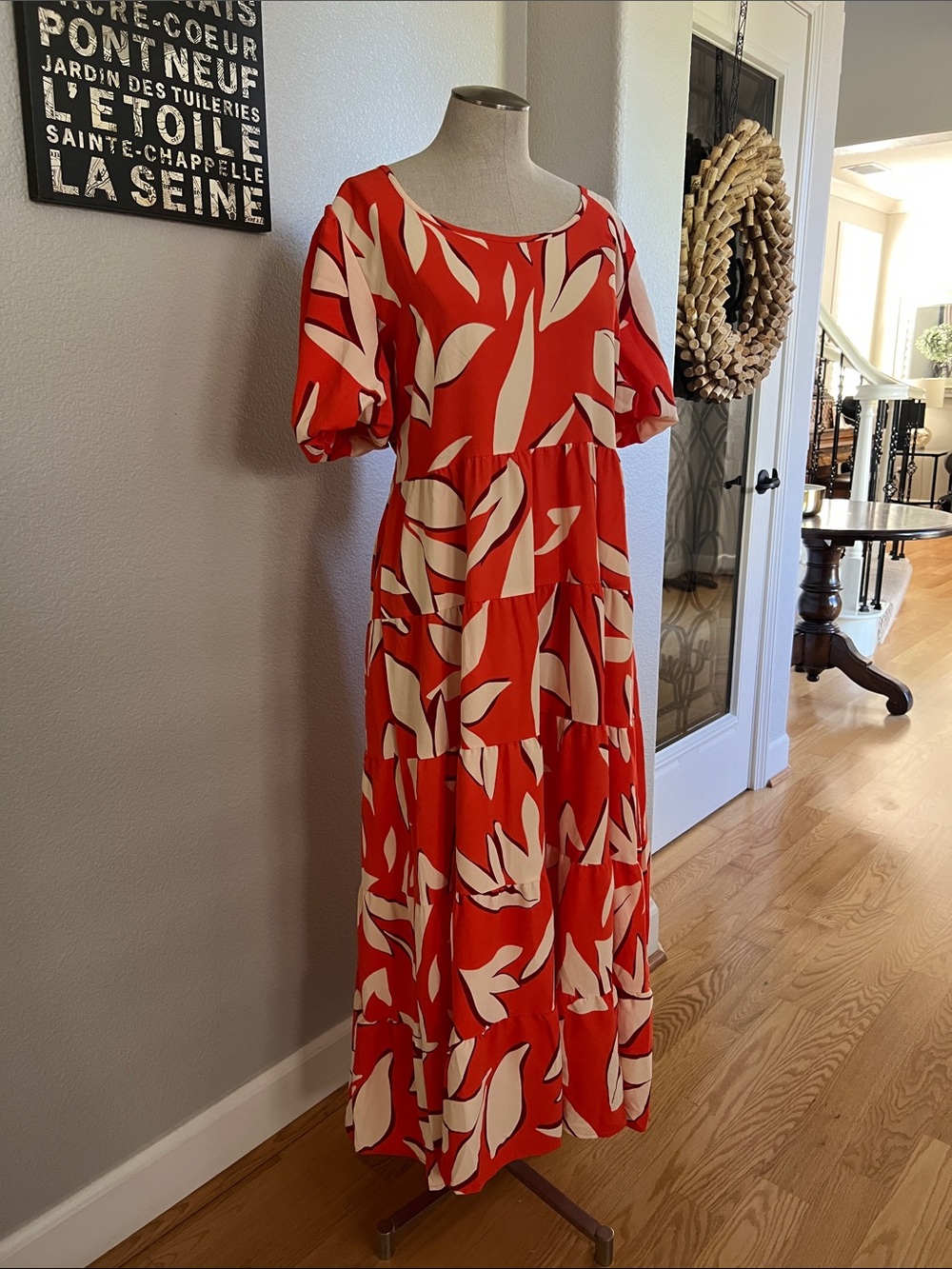 Orange and Cream Printed Tiered Maxi Dress